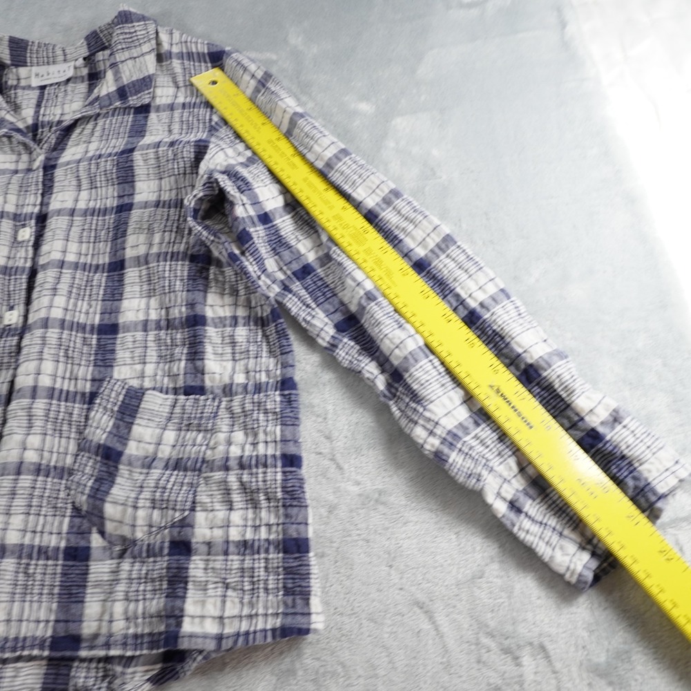 Habitat Plaid Button Up Shirt Women S Blue Crinkle Relaxed Pocket Cotton Stretch - Picture 8 of 13